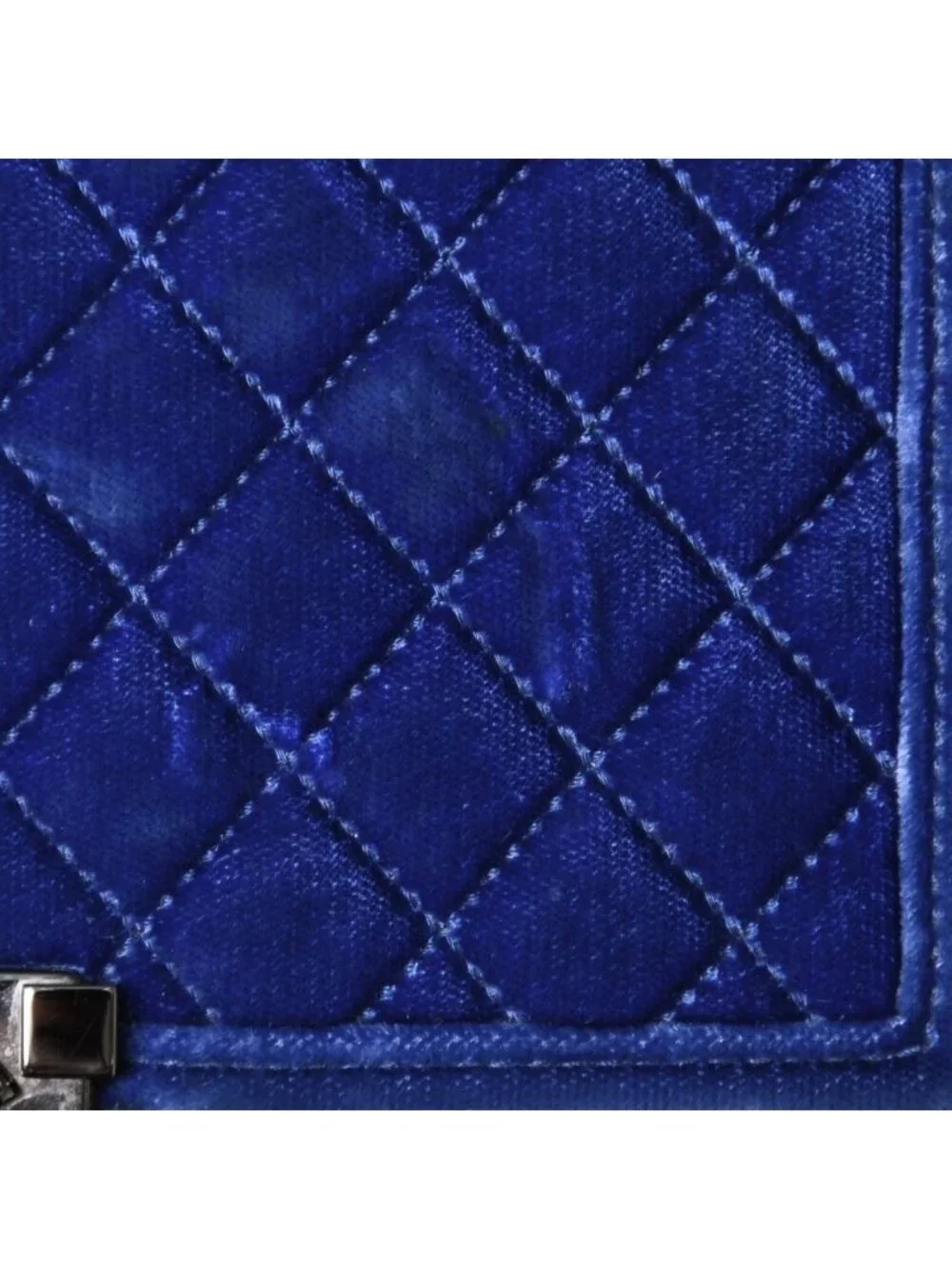 Chanel Boy Chain Shoulder Bag CC Logo Velvet Leather Blue